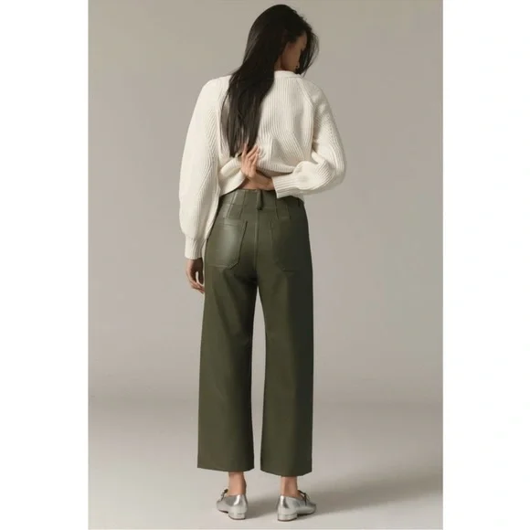 New Anthropologie The Colette Faux Leather Crop Wide-Leg Pants Maeve 28 Green - Picture 10 of 11